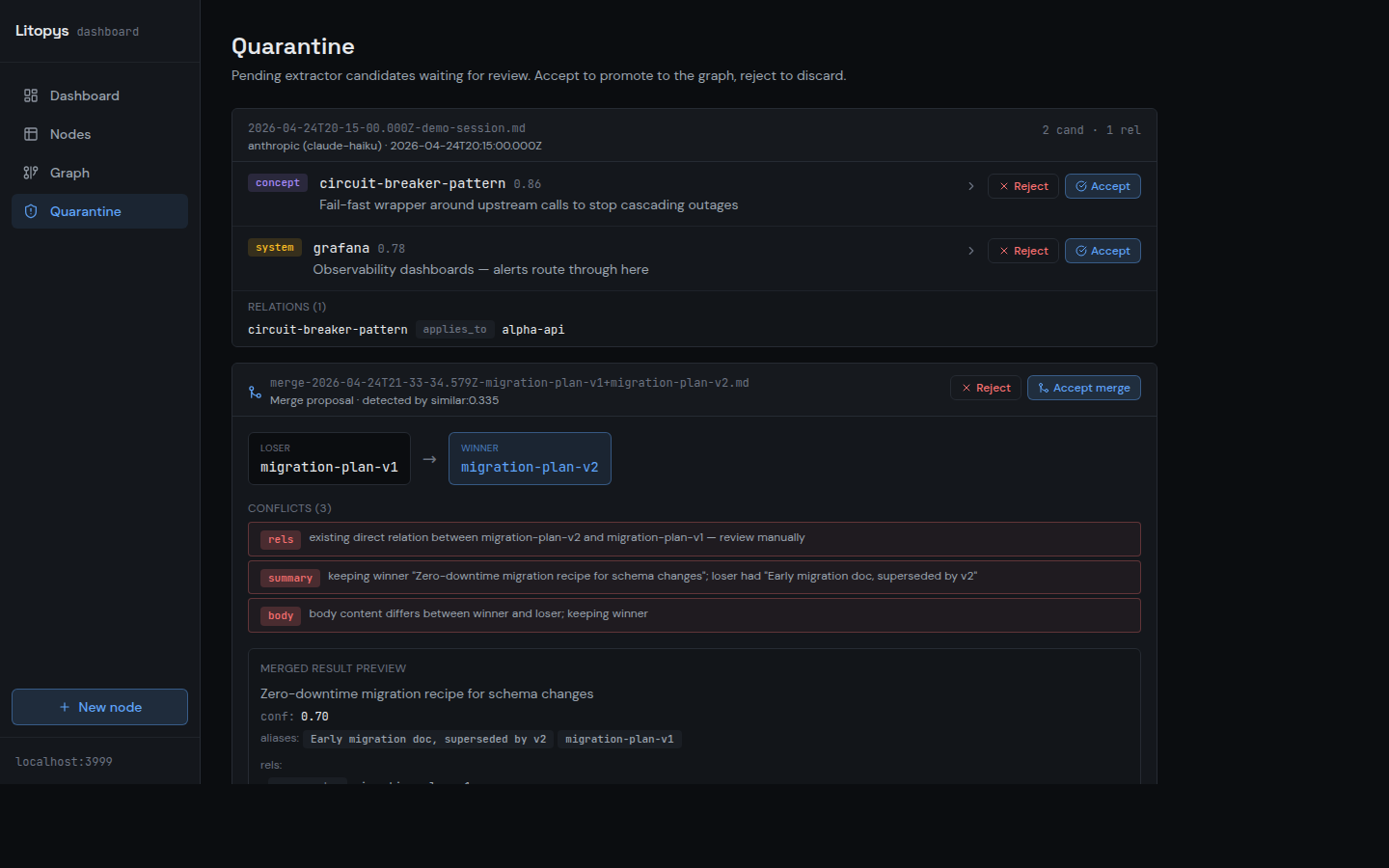 Quarantine — pending extractor candidates